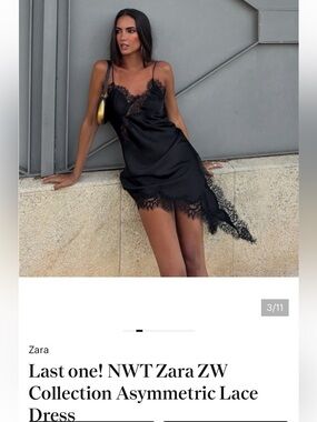 NWT Zara Collection Asymmetrical Lace Dress Navy Blue Size Small